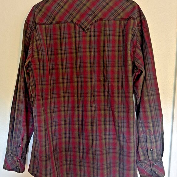 Mens Long Sleeve Shirt XL Red Plaid Snap Down Western Cowboy Rockabilly - Picture 6 of 13